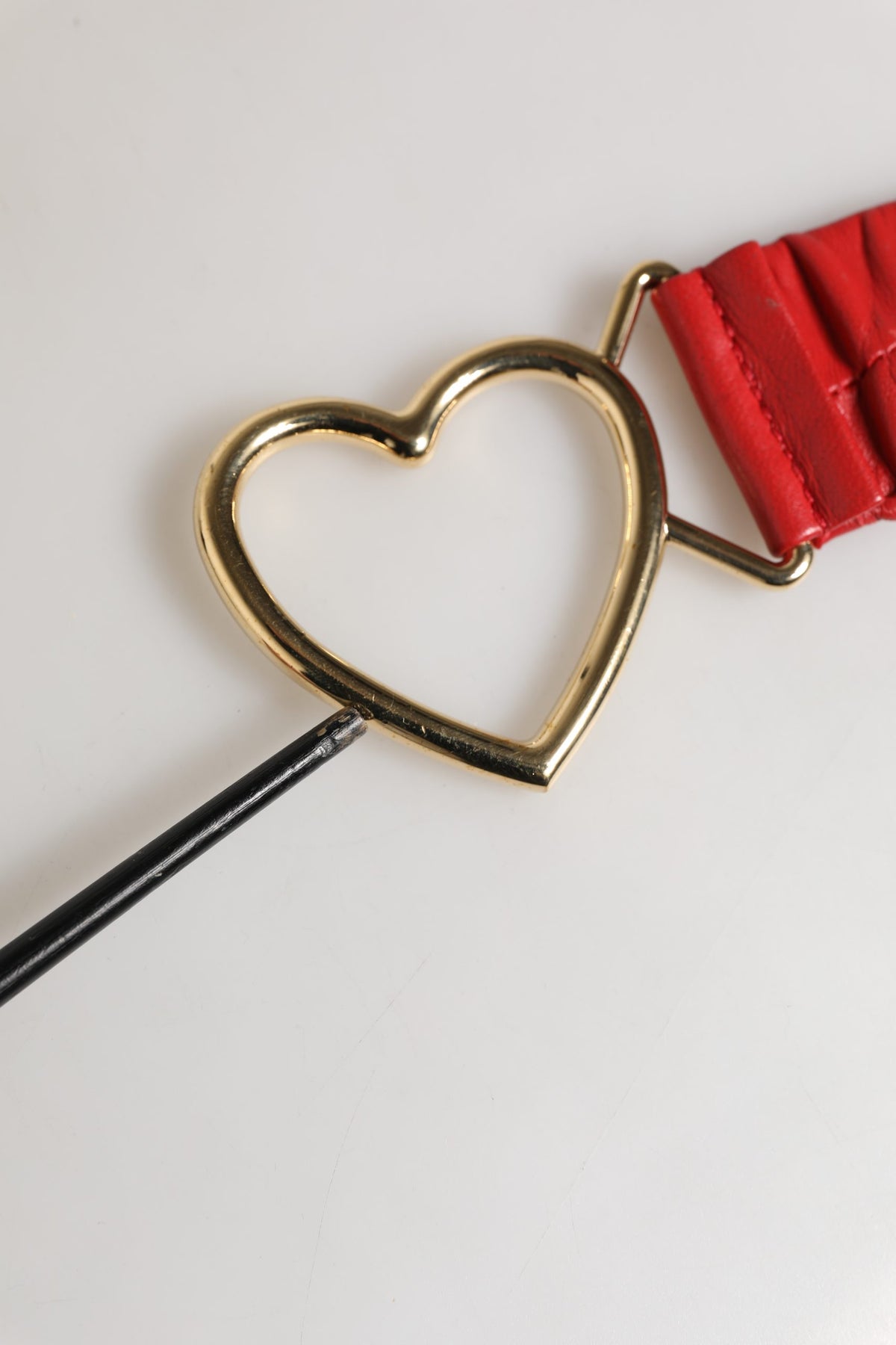 Red Leather Gold Heart Metal Buckle Belt