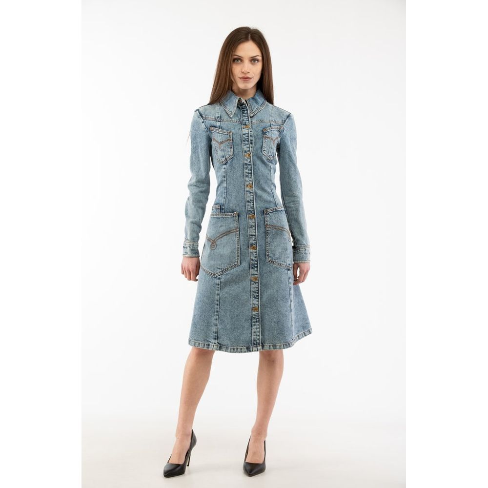 Blue Cotton Casual Dress