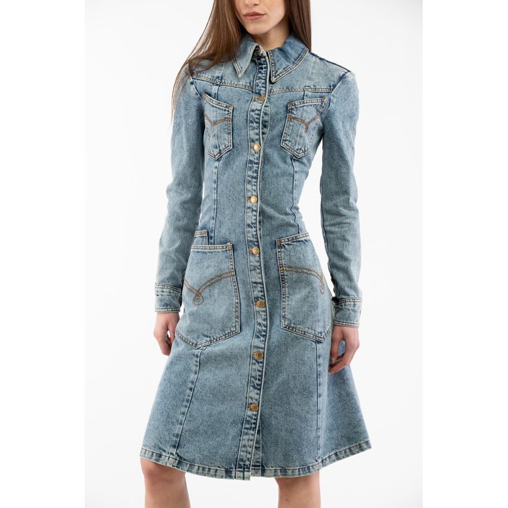 Blue Cotton Casual Dress