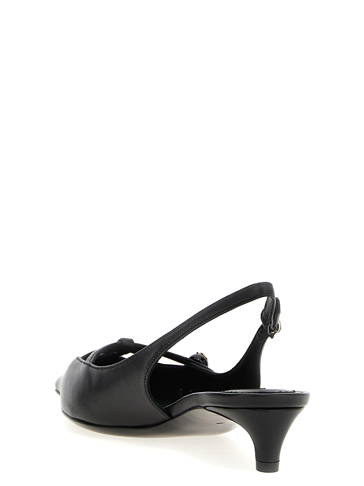 Black Lamb Leather Mid Heel Pumps