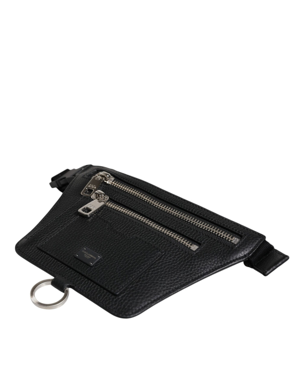 Black Calfskin Logo Plaque Belt Waist Men Fanny Pack Bag