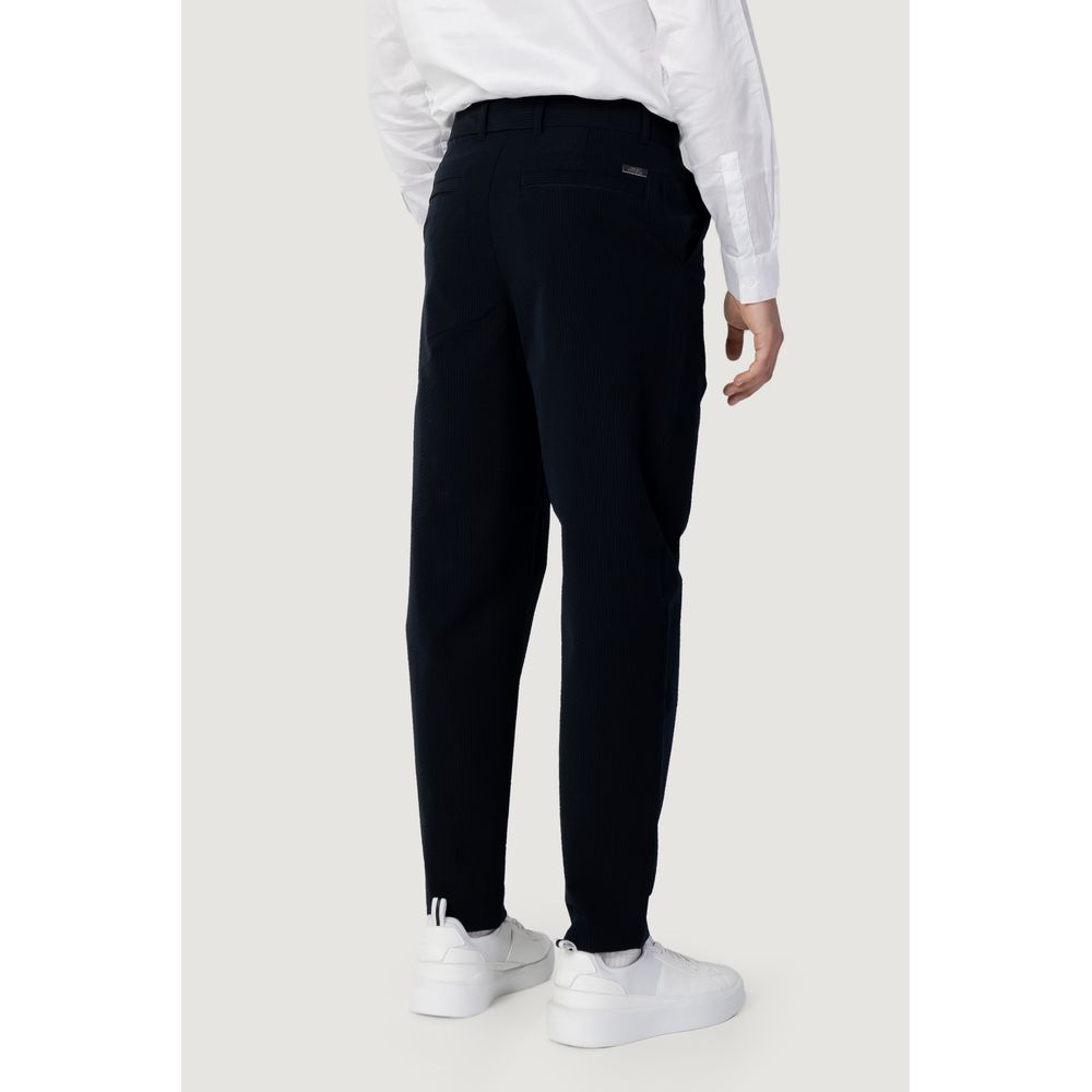Blue Cotton Casual Pants