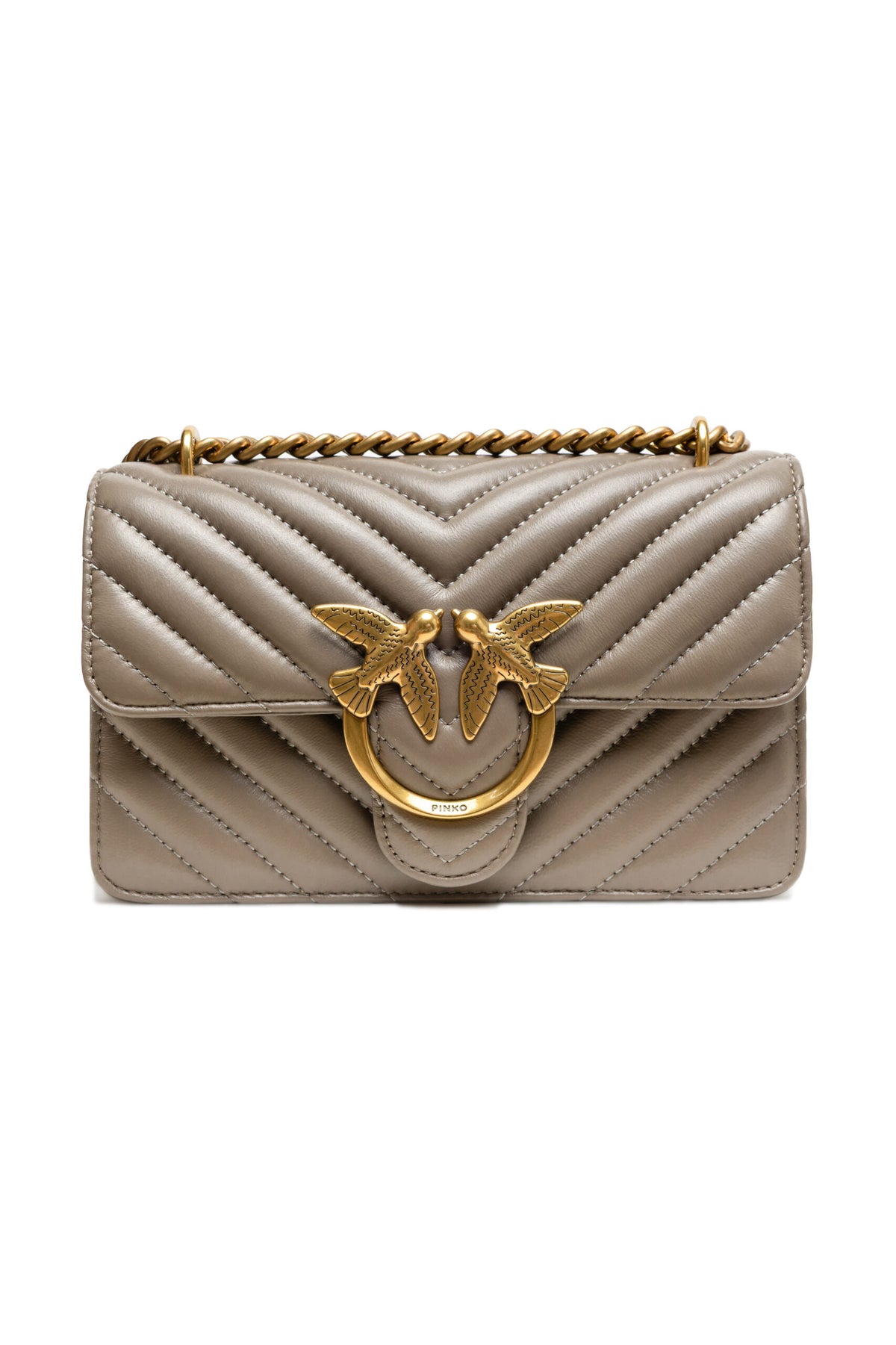 Grey Leather Love One Mini Shoulder Bag